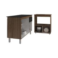 Balcão Armário Gabinete Aline 118 Cm Preto Com Tampo Preto E Balcão Amanda Para Forno E Microondas Preto - 5