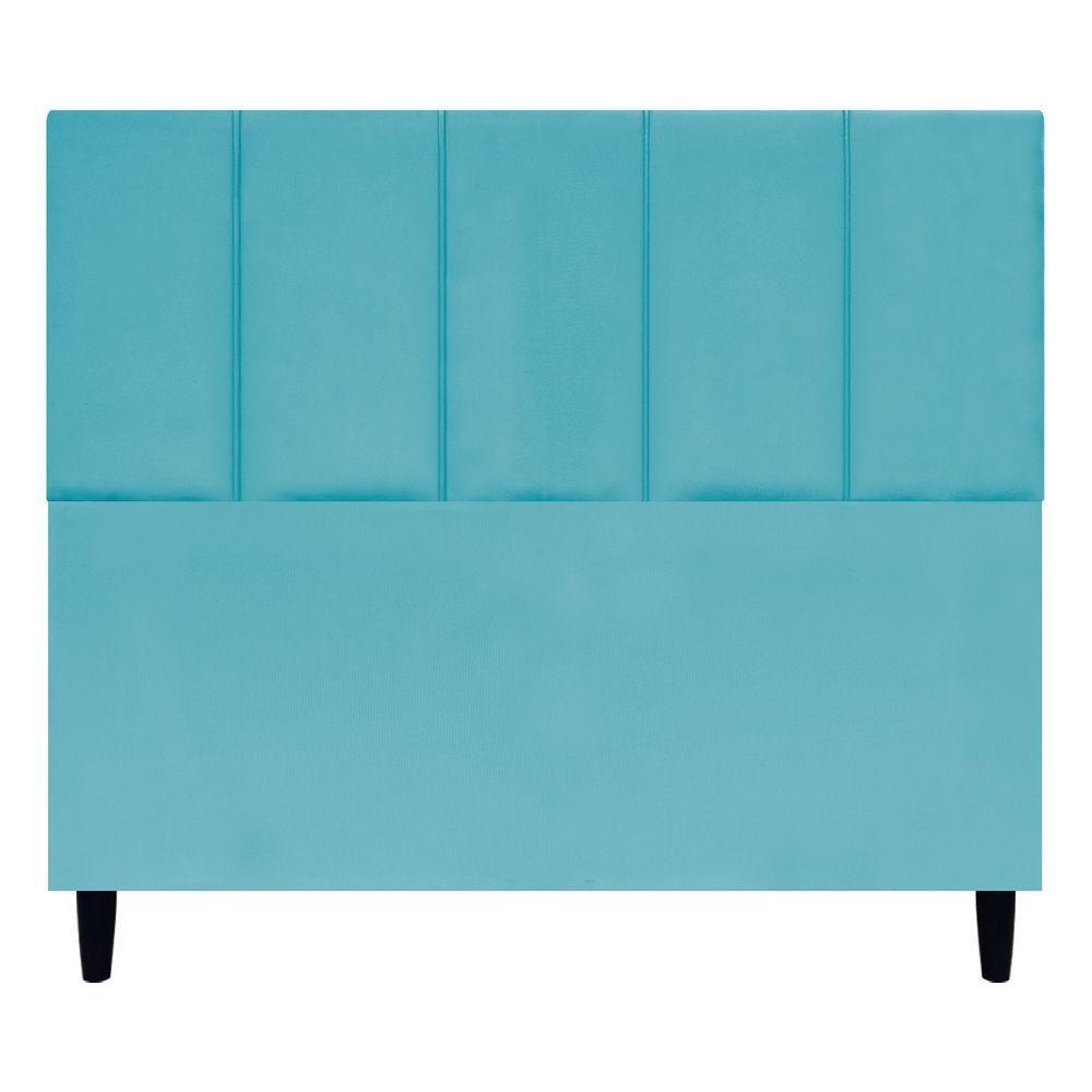 Cabeceira Estofada Para Cama Box Casal 140 Cm Classic Suede Azul-turquesa Suede - 1