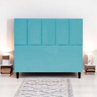 Cabeceira Estofada Para Cama Box Casal 140 Cm Classic Suede Azul-turquesa Suede - 2
