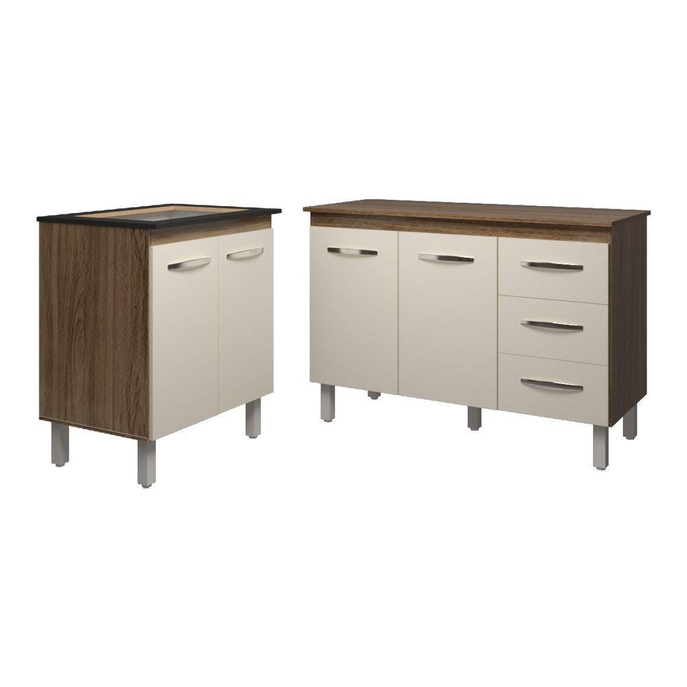 Balcão Para Cooktop 4 Bocas Fran E Armário Bruna 118 Cm Cozinha Gabinete Off White Com Tampo Tampão - 1