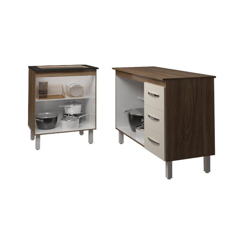 Balcão Para Cooktop 4 Bocas Fran E Armário Bruna 118 Cm Cozinha Gabinete Off White Com Tampo Tampão - 2