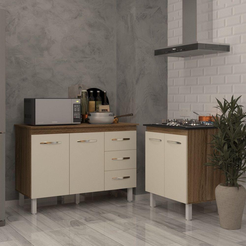 Balcão Para Cooktop 4 Bocas Fran E Armário Bruna 118 Cm Cozinha Gabinete Off White Com Tampo Tampão - 5