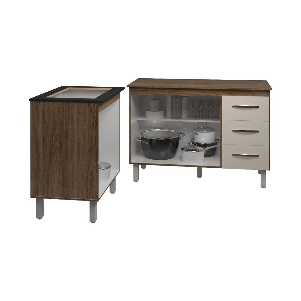 Balcão Para Cooktop 4 Bocas Fran E Armário Bruna 118 Cm Cozinha Gabinete Off White Com Tampo Tampão - 6