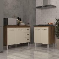 Balcão Para Cooktop 4 Bocas Fran E Armário Bruna 118 Cm Cozinha Gabinete Off White Com Tampo Tampão