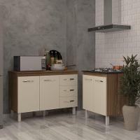 Balcão Para Cooktop 4 Bocas Fran E Armário Bruna 118 Cm Cozinha Gabinete Off White Com Tampo Tampão - 5