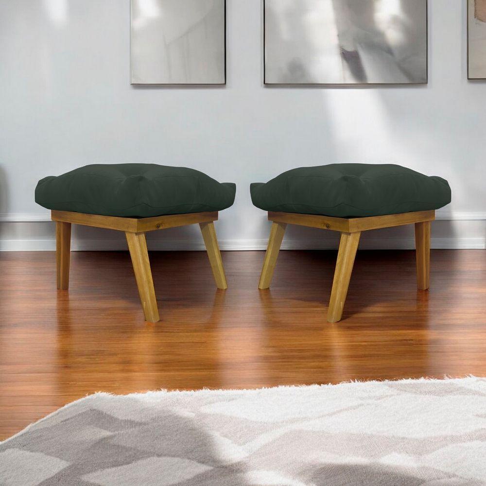 Kit 2 Puff Decorativo Retangular Para Sala Quarto Penteadeira Marty Linho Verde - 1