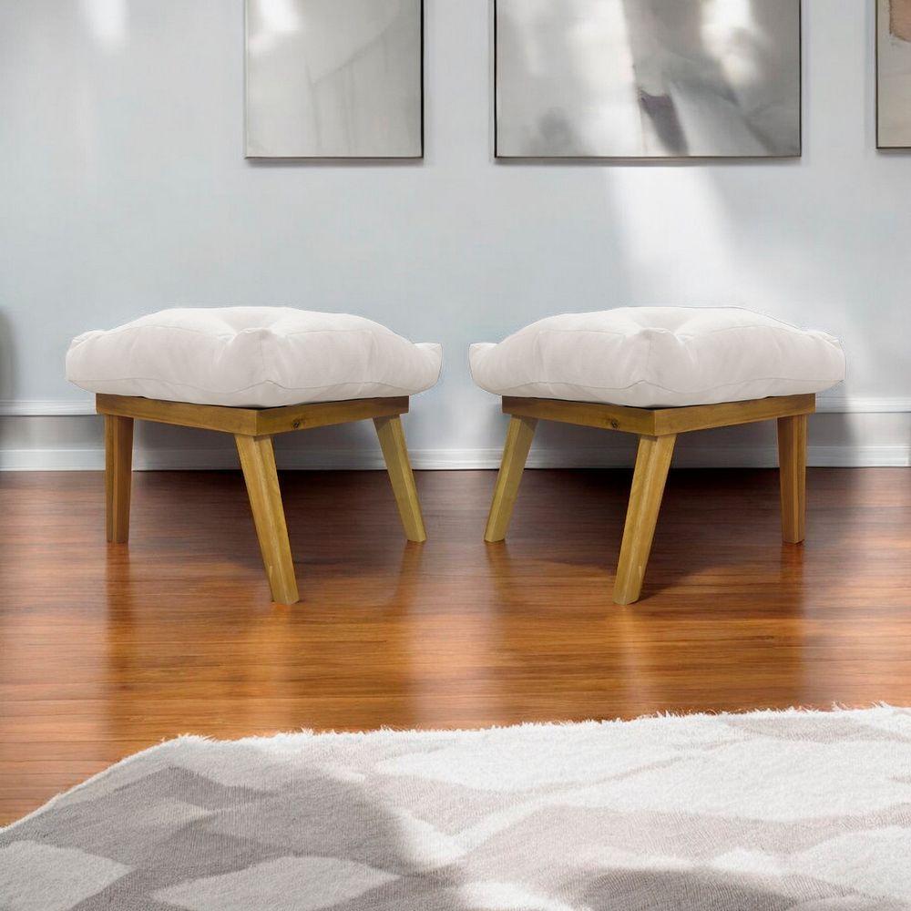 Kit 2 Puffs Decorativos Marty Retangular Linho Off White - 1