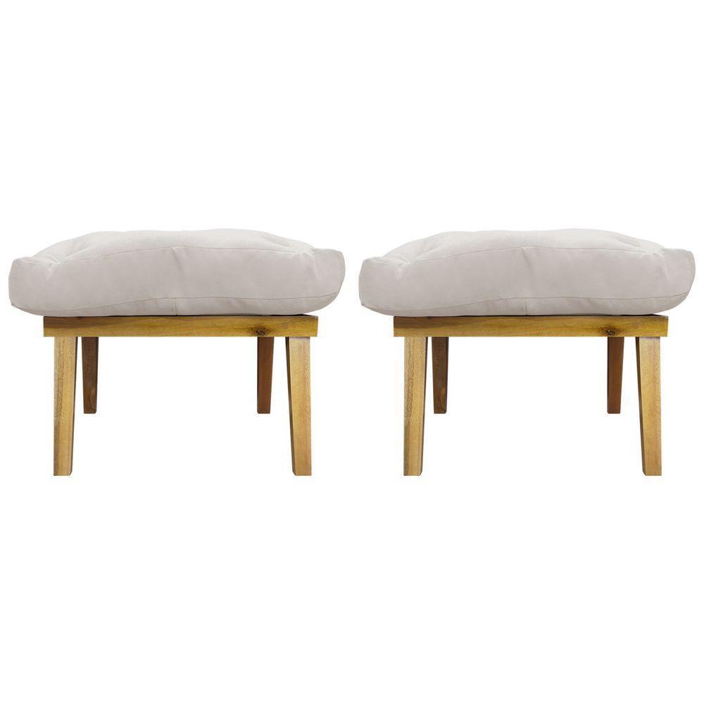 Kit 2 Puffs Decorativos Marty Retangular Linho Off White - 2