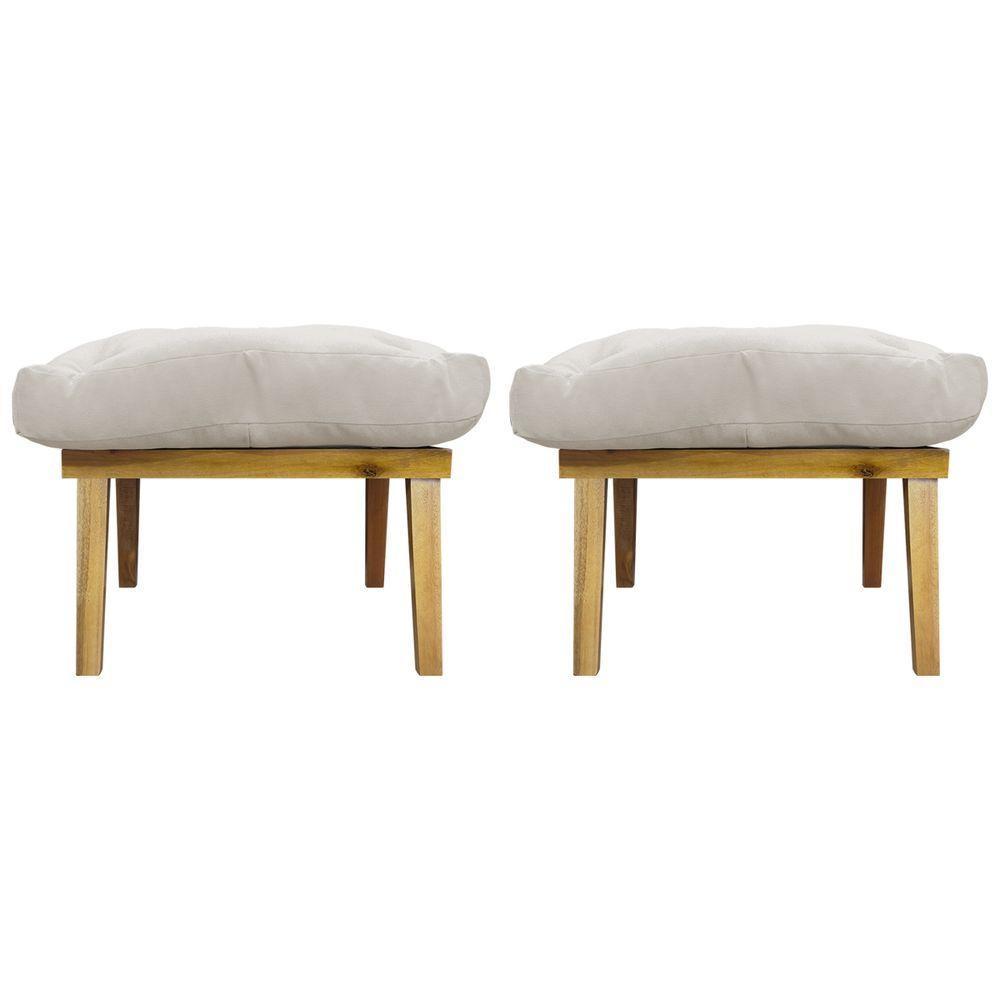 Kit 2 Puffs Decorativos Marty Retangular Linho Bege - 2