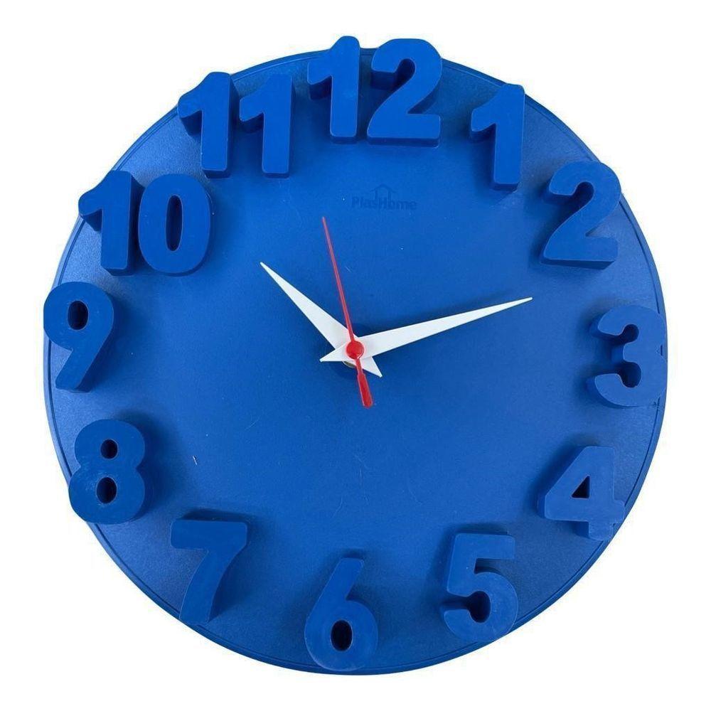 Relógio De Parede Redondo Alto Relevo 3d 30cm Delta Phr001 Azul - 1