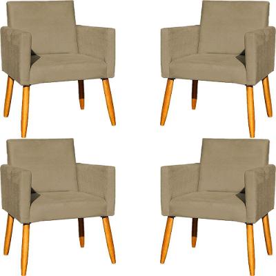Kit 4 Poltrona Para Sala Recepção Consultório Cadeira Nina Pés Palito Nude Suede