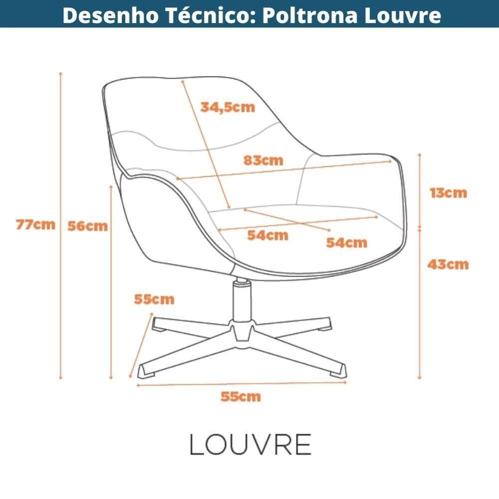 Poltrona Giratória Louvre Fratini Composê Em Poliuretano Gelo E Tecido Cinza Base Aço Preto - 5