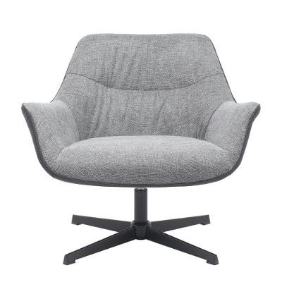 Poltrona Giratória Louvre Fratini Composê Em Poliuretano Gelo E Tecido Cinza Base Aço Preto