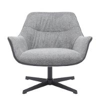 Poltrona Giratória Louvre Fratini Composê Em Poliuretano Gelo E Tecido Cinza Base Aço Preto - 1