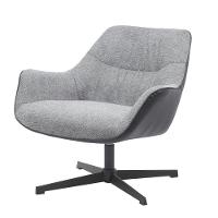 Poltrona Giratória Louvre Fratini Composê Em Poliuretano Gelo E Tecido Cinza Base Aço Preto - 2