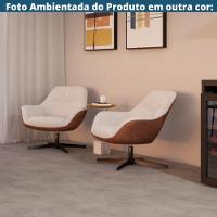 Poltrona Giratória Louvre Fratini Composê Em Poliuretano Gelo E Tecido Cinza Base Aço Preto - 3