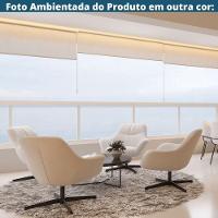 Poltrona Giratória Louvre Fratini Composê Em Poliuretano Gelo E Tecido Cinza Base Aço Preto