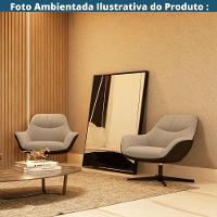 Poltrona Giratória Louvre Fratini Composê Em Poliuretano Gelo E Tecido Cinza Base Aço Preto - 10