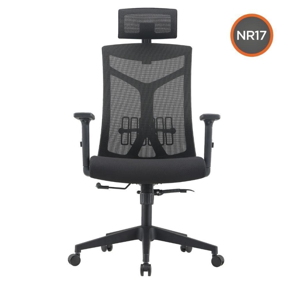 Cadeira Escritório Nr-17 Lugano Presidente C- Braços Fratini Encosto Tela Mesh Preta Base Rodízio - 2