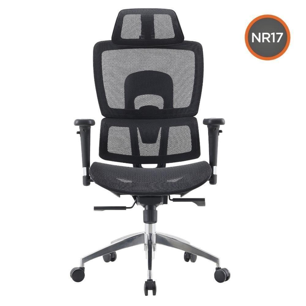 Cadeira Escritório Nr-17 Tribeca Presidente C- Braços Fratini Encosto Tela Mesh Preta Base Rodízio - 2