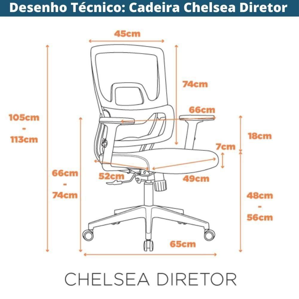 Cadeira Escritório Nr-17 Chelsea Diretor Com Braços Fratini Encosto Tela Mesh Preta Base Rodízio - 8