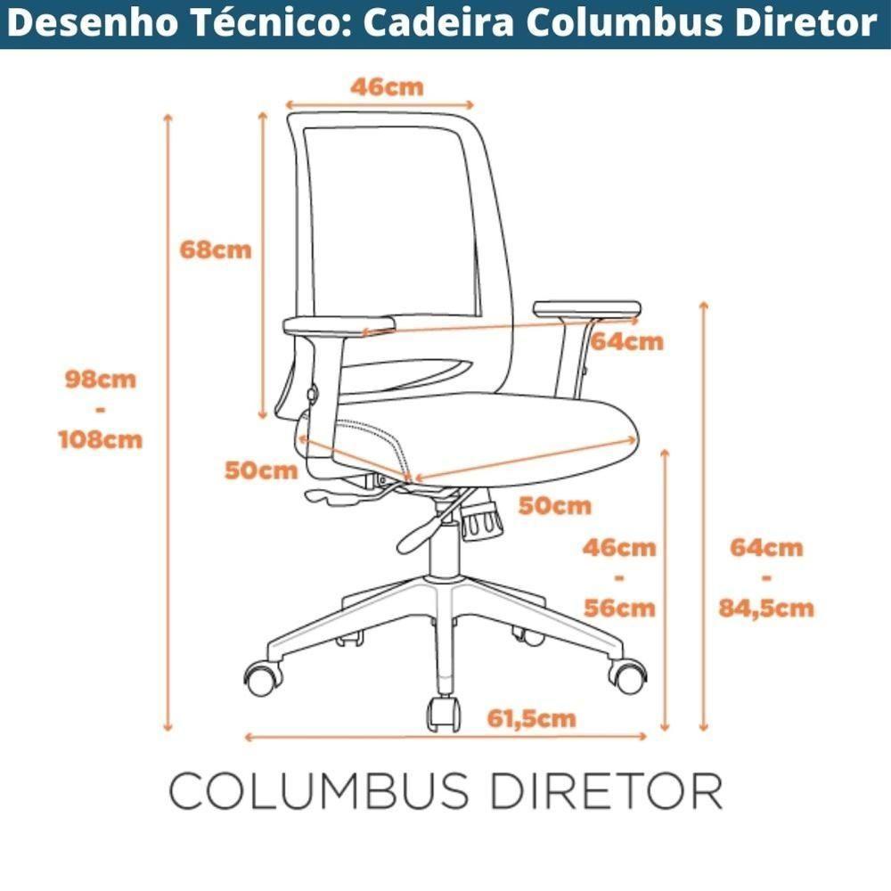 Cadeira Escritório Nr-17 Columbus Diretor C- Braços Fratini Encosto Tela Mesh Preta Base Rodízio - 7