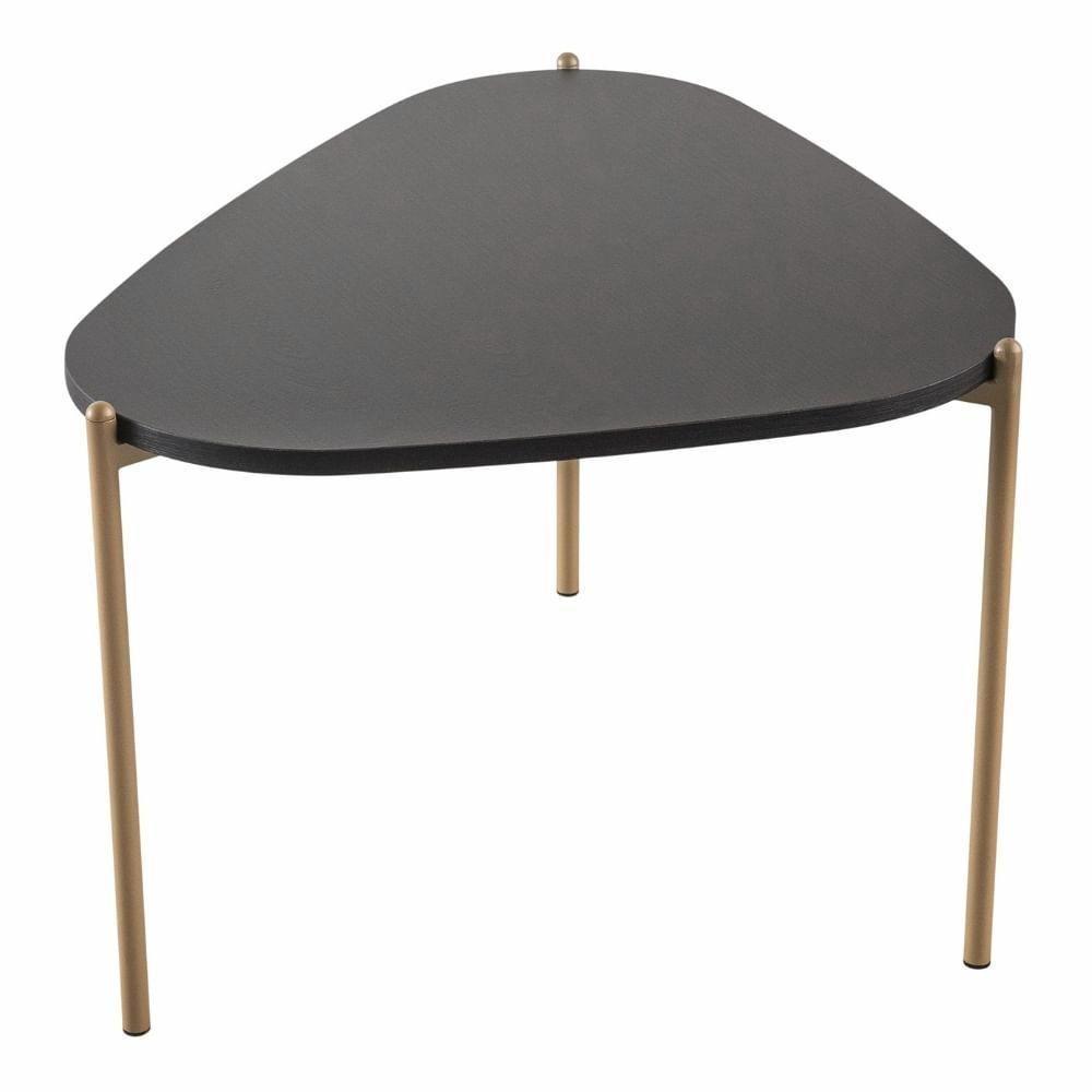 Mesa De Centro Orgânica Artesano 59 Cm (largura) Em Mdp Nero (preto) E Pés Em Aço Dourado - 2