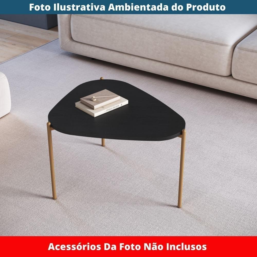 Mesa De Centro Orgânica Artesano 59 Cm (largura) Em Mdp Nero (preto) E Pés Em Aço Dourado - 3