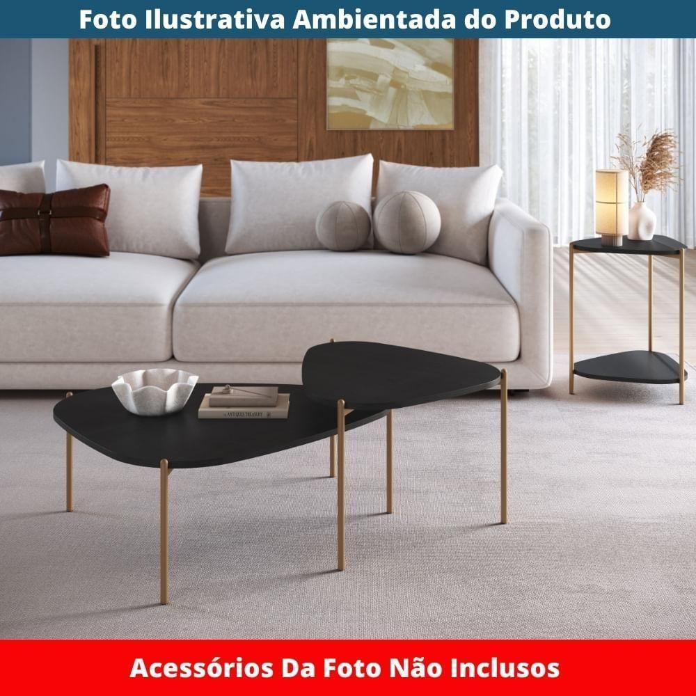 Mesa De Centro Orgânica Artesano 59 Cm (largura) Em Mdp Nero (preto) E Pés Em Aço Dourado - 4