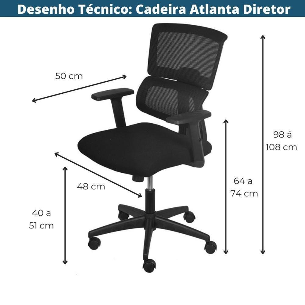 Cadeira Escritório Giratória Diretor Atlanta Assento Tecido Tela Mesh Preta Base Nylon Rodízio Preto - 4