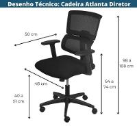 Cadeira Escritório Giratória Diretor Atlanta Assento Tecido Tela Mesh Preta Base Nylon Rodízio Preto - 4