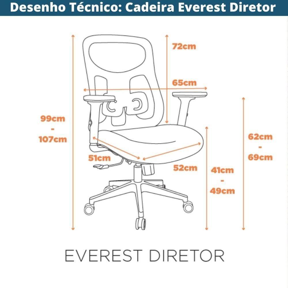 Cadeira Escritório Nr-17 Everest Diretor C- Braços Fratini Encosto Tela Mesh Gelo-cinza Base Rodízio - 9