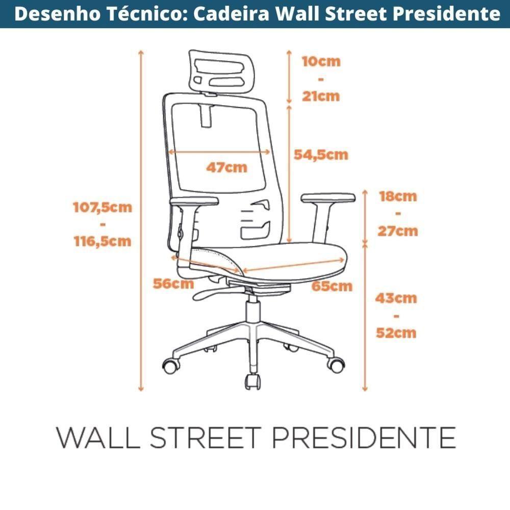 Cadeira Escritório Giratória Nr-17 Wall Street Presidente Fratini Tela Mesh Preto Base Rodízio Nylon - 3