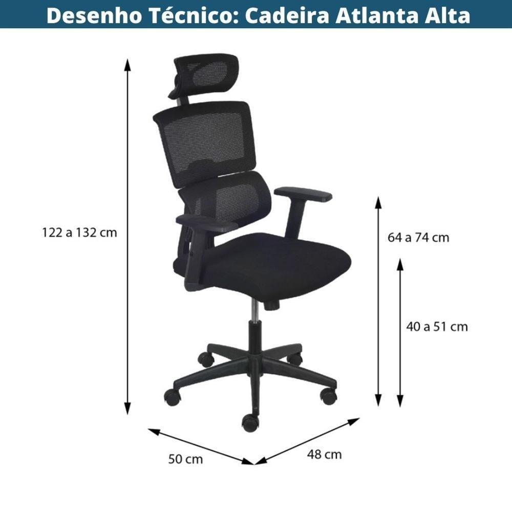 Cadeira Escritório Giratória Presidente Atlanta Assento Tecido Tela Mesh Preta Base Nylon Rodízio Pr - 4