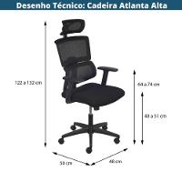 Cadeira Escritório Giratória Presidente Atlanta Assento Tecido Tela Mesh Preta Base Nylon Rodízio Pr - 4