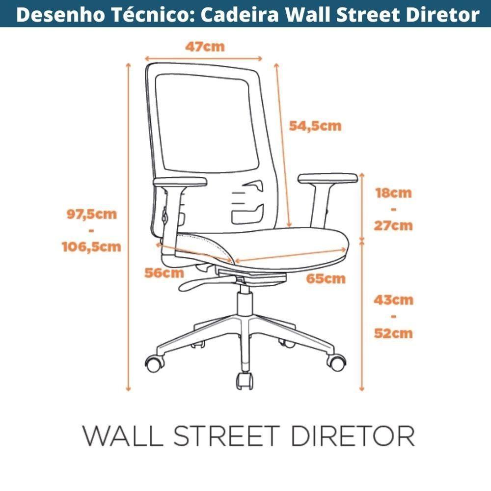 Cadeira Escritório Giratória Nr-17 Wall Street Diretor Fratini Tela Mesh Preto Base Rodízio Nylon - 7