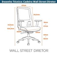 Cadeira Escritório Giratória Nr-17 Wall Street Diretor Fratini Tela Mesh Preto Base Rodízio Nylon - 7