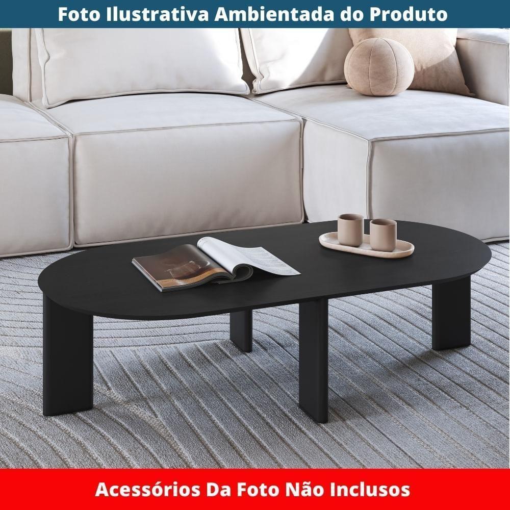 Mesa De Centro Orgânica Chanfrada Artesano 120 Cm (largura) Em Mdp Nero (preto) Pés Madeira Maciça - 3