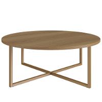 Mesa De Centro Redonda Artesano 70 Cm (larg) Tampo Em Mdp Hanover (mel) Base Metálica Em Aço Dourado - 1