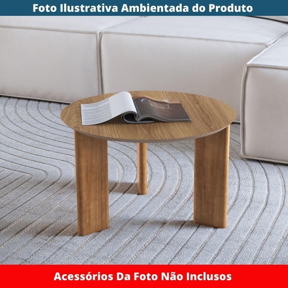 Mesa De Centro Redonda Orgânica Chanfrada Artesano 60 Cm (larg) Mdp Hanover (mel) Pés Madeira Maciça - 4