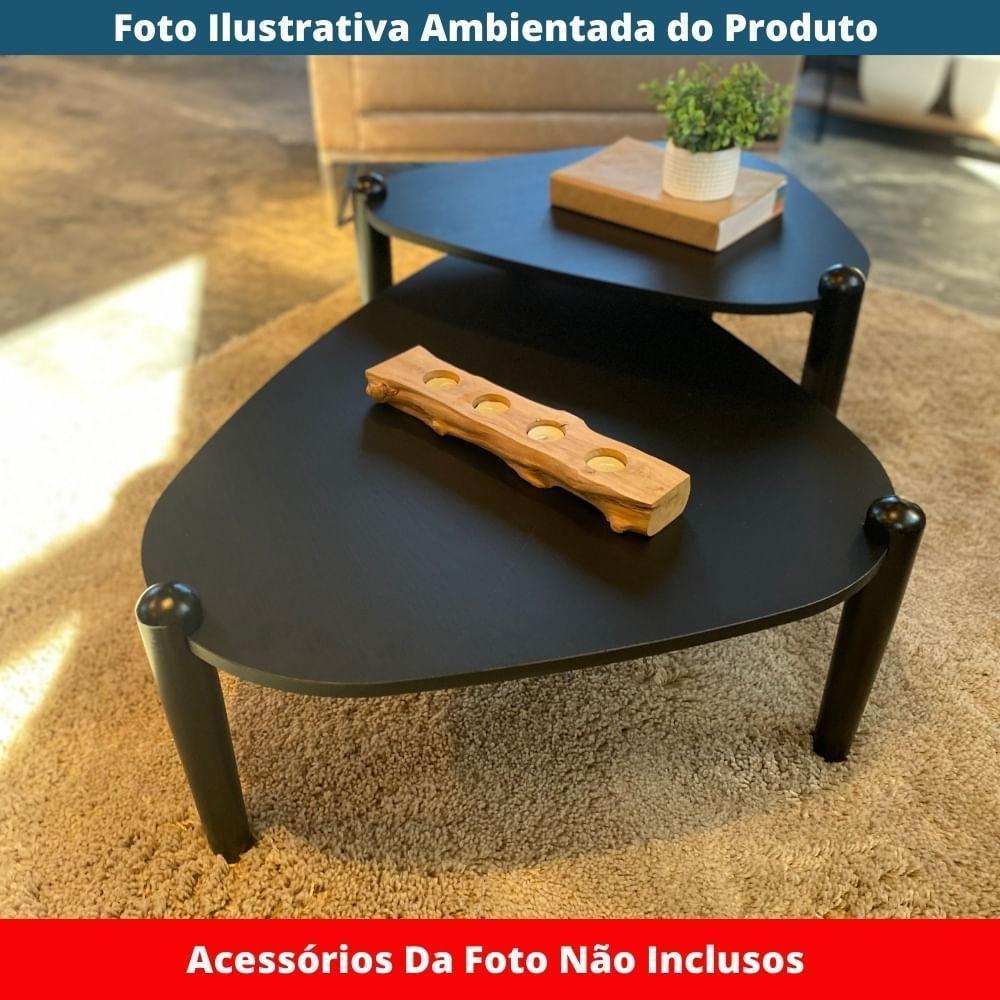 Mesa De Centro Orgânica Artesano 85 Cm (largura) Em Mdp Nero (preto) E Pés Em Madeira Maciça - 6