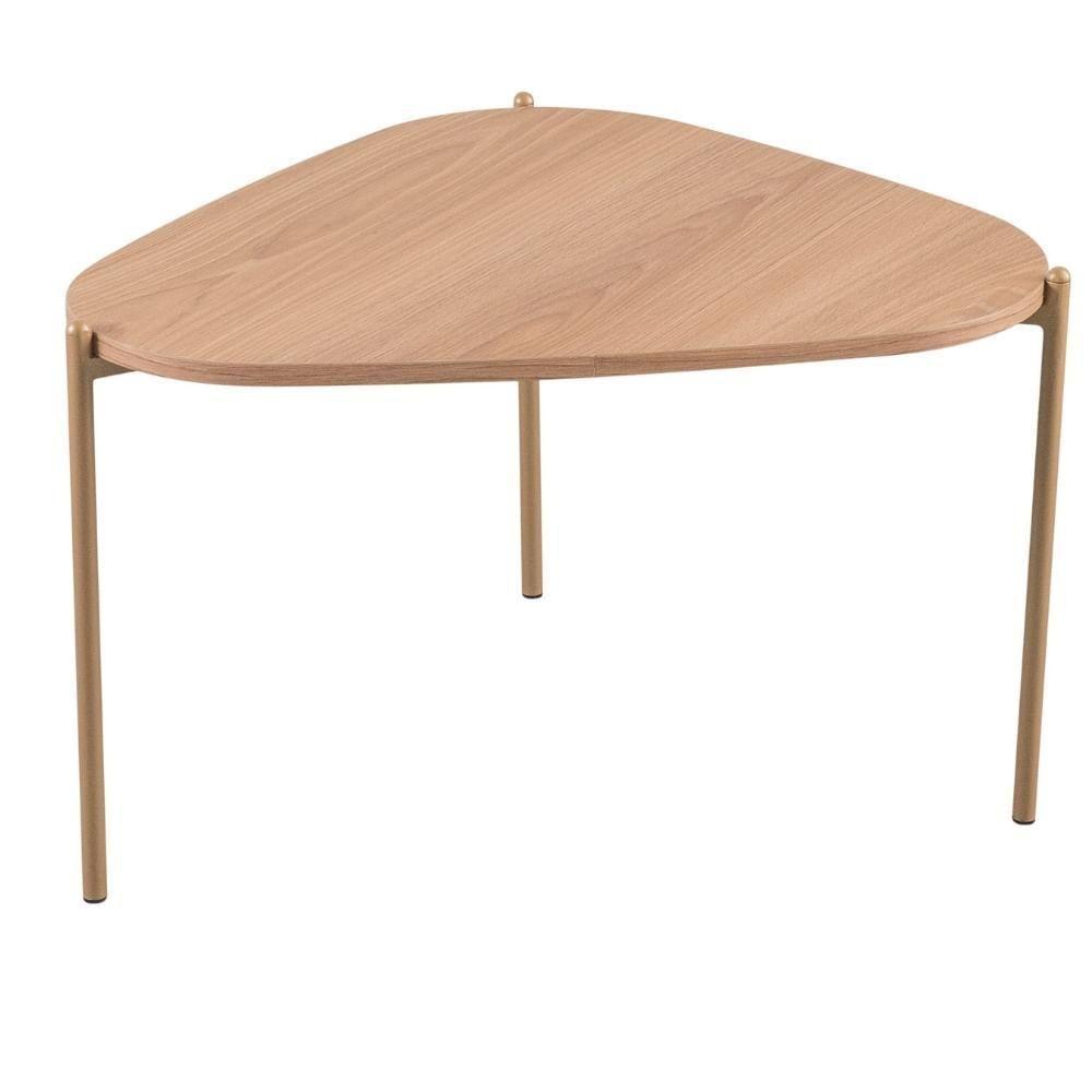 Mesa De Centro Orgânica Artesano 59 Cm (largura) Em Mdp Hanover (mel) E Pés Em Aço Dourado - 1
