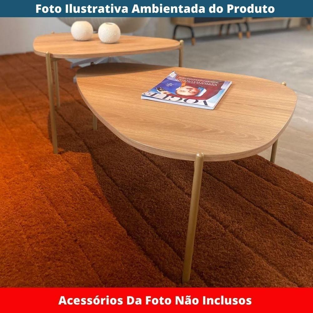 Mesa De Centro Orgânica Artesano 59 Cm (largura) Em Mdp Hanover (mel) E Pés Em Aço Dourado - 3