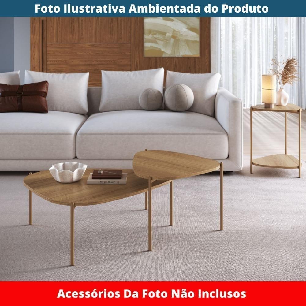 Mesa De Centro Orgânica Artesano 59 Cm (largura) Em Mdp Hanover (mel) E Pés Em Aço Dourado - 4