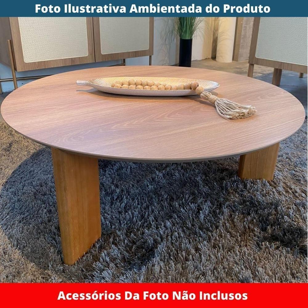 Mesa De Centro Redonda Orgânica Chanfrada Artesano 80 Cm (larg) Mdp Hanover (mel) Pés Madeira Maciça - 3