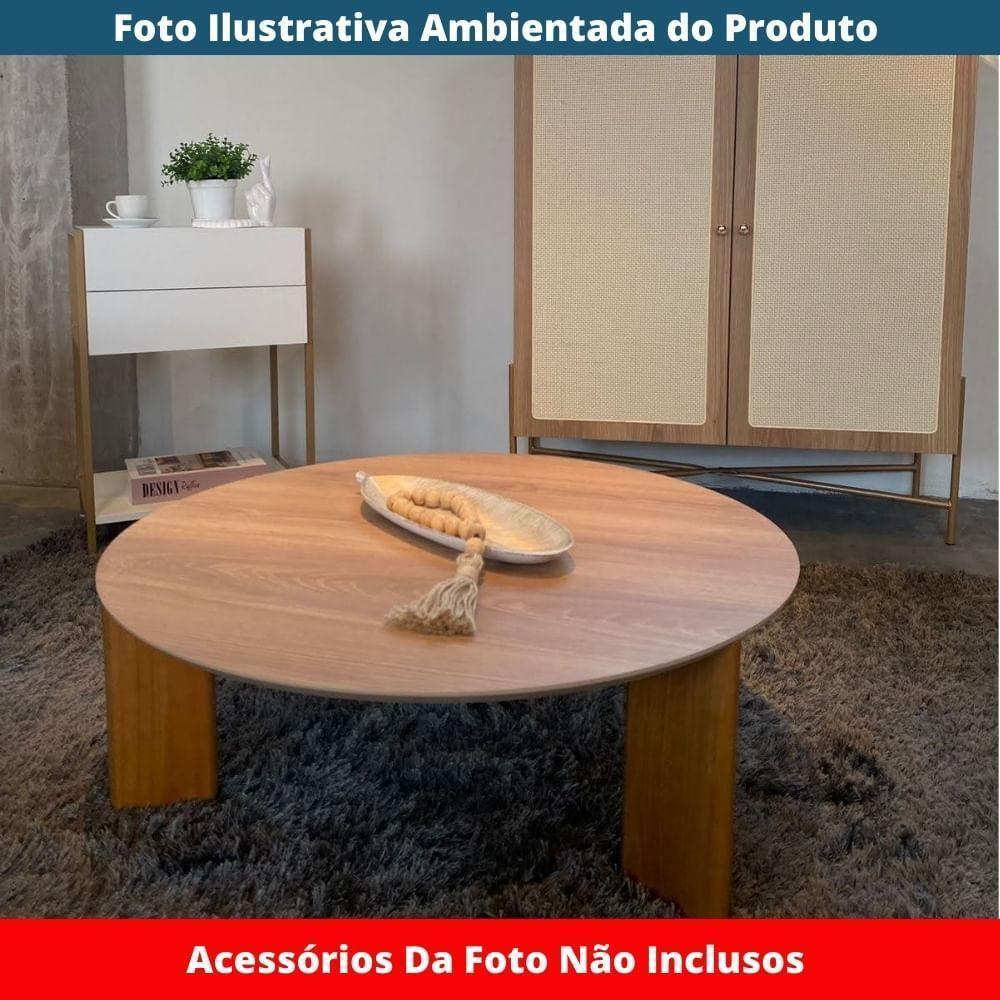 Mesa De Centro Redonda Orgânica Chanfrada Artesano 80 Cm (larg) Mdp Hanover (mel) Pés Madeira Maciça - 4