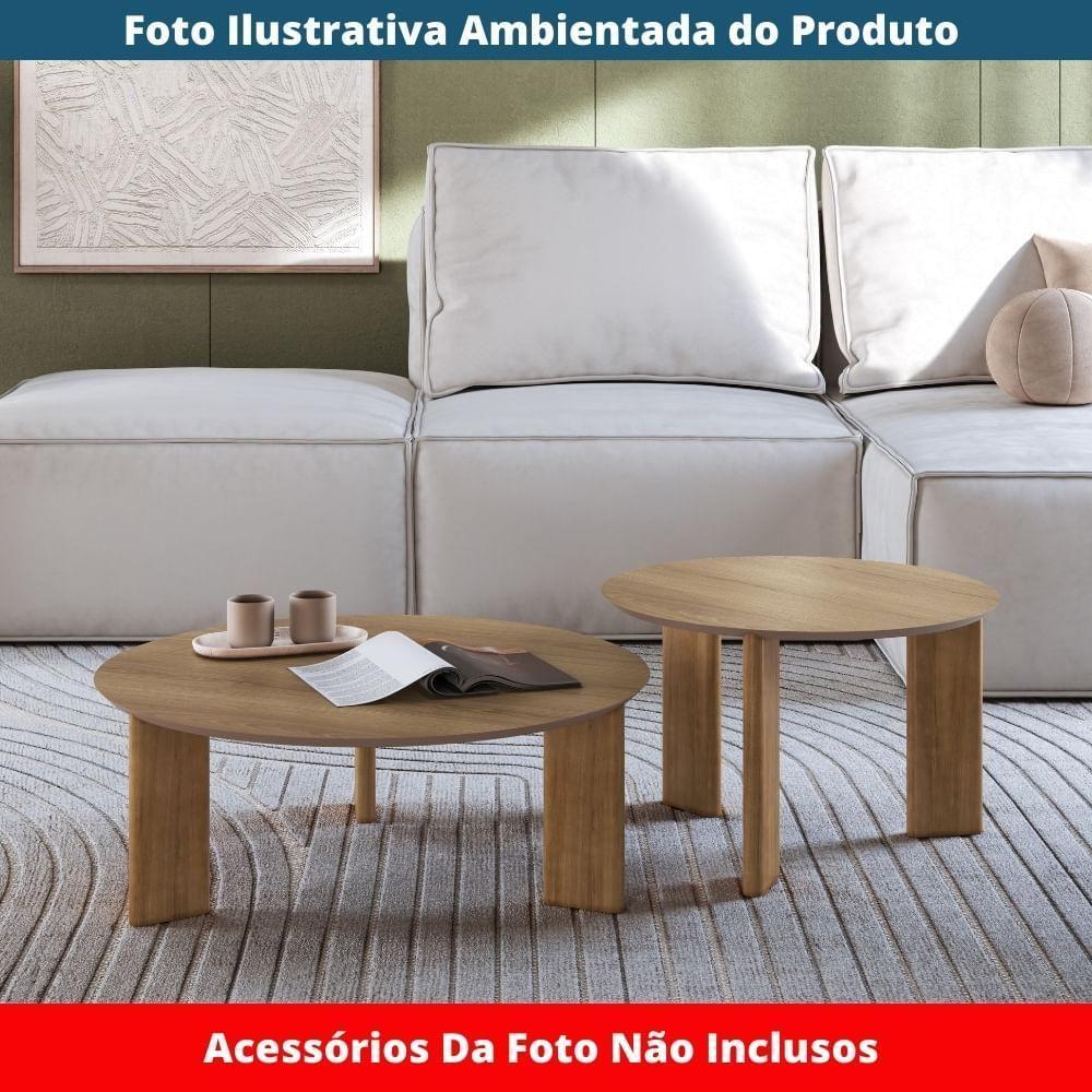 Mesa De Centro Redonda Orgânica Chanfrada Artesano 80 Cm (larg) Mdp Hanover (mel) Pés Madeira Maciça - 5