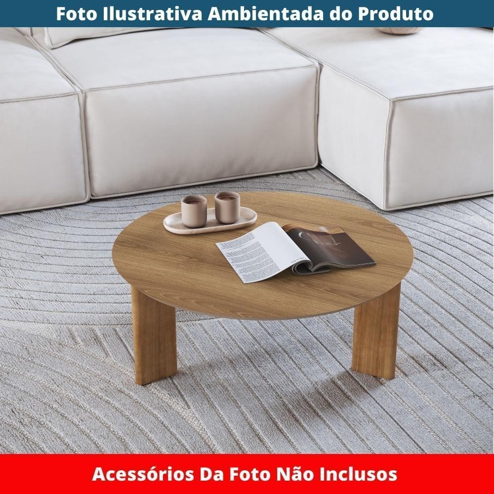 Mesa De Centro Redonda Orgânica Chanfrada Artesano 80 Cm (larg) Mdp Hanover (mel) Pés Madeira Maciça - 6