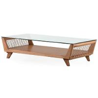 Mesa De Centro Odara Ozki 140 Cm Madeira Eucalipto Cedro Corda Redonda Canela E Tampo De Vidro - 1