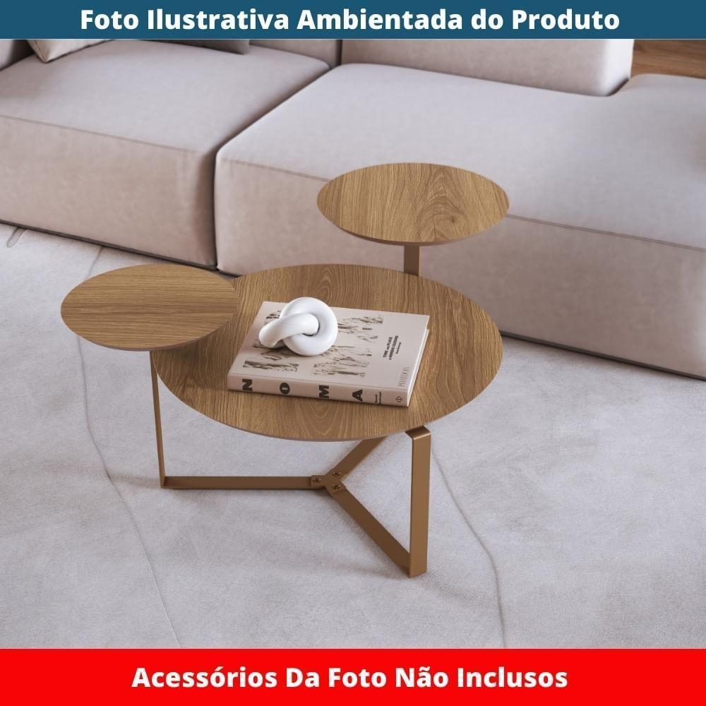 Mesa De Centro Industrial Chanfrada Artesano 83 Cm (larg) 3 Tampos Mdp Hanover (mel) Pé Aço Dourado - 4